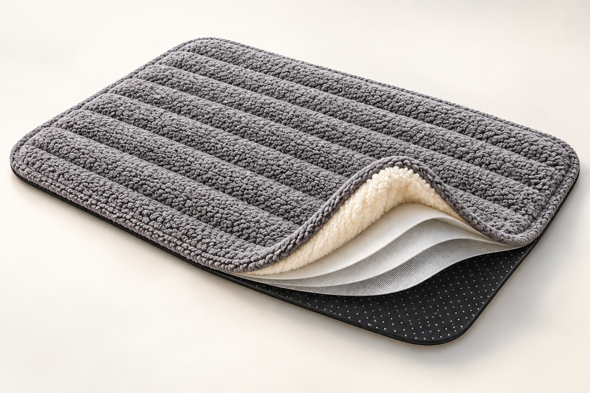 Conceptual cutaway of soft mat layers and dark underside