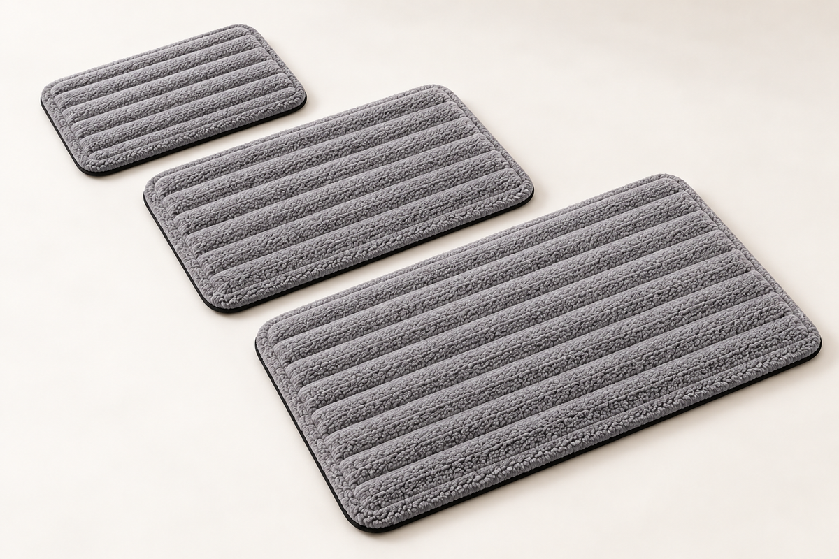 Three gray mats showing small, medium and large proportions